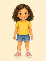 Girl with light-tan skin and curly brown hair
