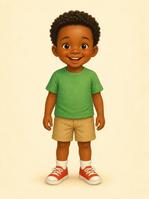 Boy with deep brown skin and short coily hair