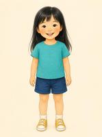 Girl with light-medium skin and long black hair