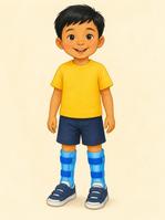 Boy with black hair and leg braces
